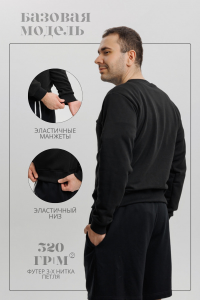 Свитшот Sweatslim Black свитшот от швейной фабрики "Нарпи"